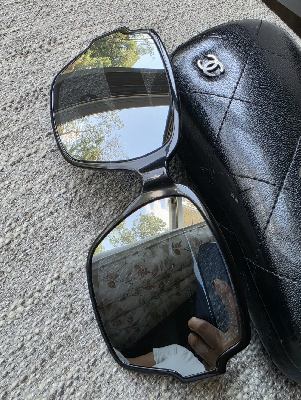 Authentic CHANEL Black Geometric Oversized Sunglasses